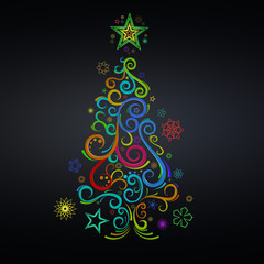 3d stylized christmas tree the curl ornament black background