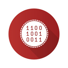 Coin with binary code flat design long shadow glyph icon