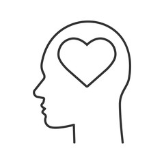 Human head with heart shape inside linear icon