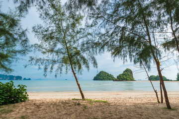 view of the Andaman Sea Thailand from the shadows on the sandy beach