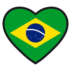 Flag of Brazil in the shape of Heart with contrasting contour, symbol of love for his country, patriotism, icon for Independence Day.