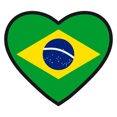 Obraz premium Flag of Brazil in the shape of Heart with contrasting contour, symbol of love for his country, patriotism, icon for Independence Day.