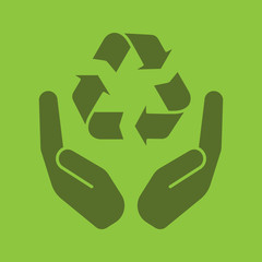 Open palms with recycling sign glyph color icon