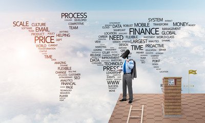 Concept of home security and privacy protection with camera headed man