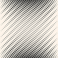 Vector halftone mesh seamless pattern. Abstract graphic texture with rhombuses, dash lines, grid, net, delicate lattice. Monochrome background with gradient transition effect. Modern stylish design 