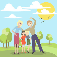 Obraz na płótnie Canvas illustration of a cute family on vacation in the Park