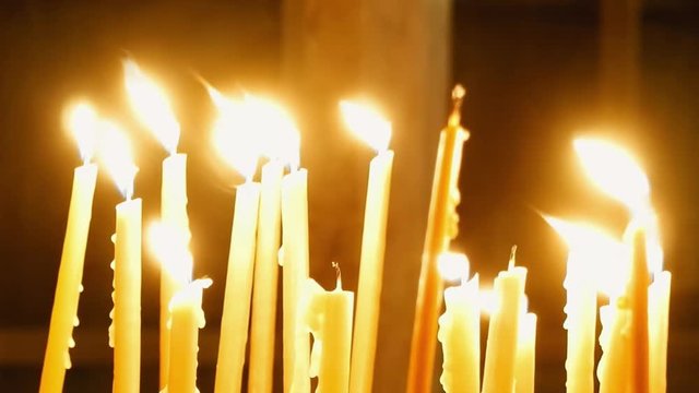 Burning candles. Celebration event or religious memorial attribute of warmth and sincerity.