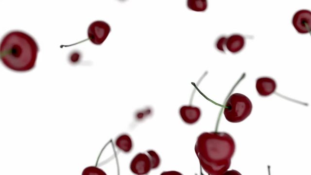 Falling fresh cherries