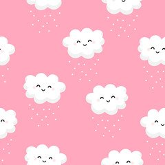 Seamless pattern with cute clouds and snow. Flat style. Vector illustration.