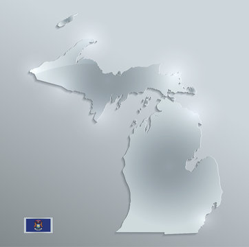 Michigan map flag glass card paper 3D vector
