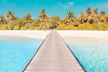 Fototapeta premium Beautiful beach landscape. Summer holiday and vacation concept. Inspirational tropical beach. Beach background banner