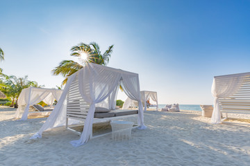 Luxury beach scene. Sea view and clear blue sky