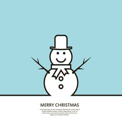 Outline happy snowman. Christmas greeting card. Vector illustration
