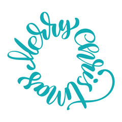 Fototapeta premium texts Merry Christmas hand written in a circle calligraphy lettering. handmade vector illustration. Fun brush ink typography for photo overlays, t-shirt print, flyer, poster design