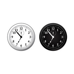 Black and white clock icon. Vector illustration.