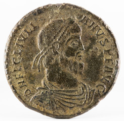 Ancient Roman copper coin of Emperor Julian II. Obverse.