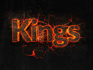 Kings Fire text flame burning hot lava explosion background.
