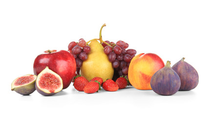 Composition of different fruits on white background