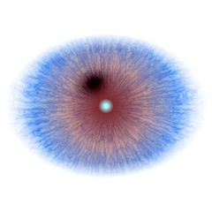 Animal eye in rentgen photo with blue purple iris, light reflection. Hungry eye