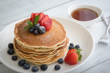 pancake with strawberry and blueberry
