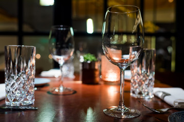 glasses for wine on a table in a restaurant