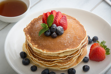 pancake with strawberry and blueberry