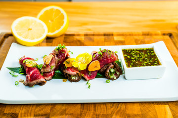 veal according to the Eastern recipe in rolls, selective focusing,