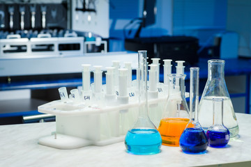 glass medical containers on the table
