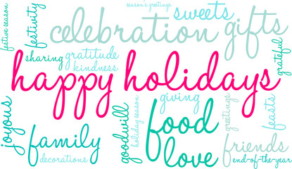 Happy Holidays Word Cloud on a white background. 