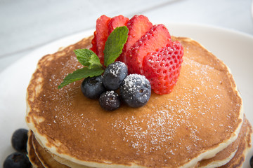 pancake with strawberry and blueberry
