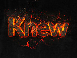 Knew Fire text flame burning hot lava explosion background.