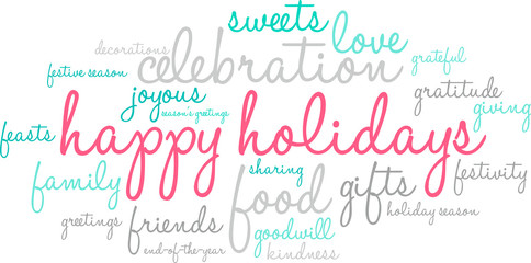 Happy Holidays Word Cloud on a white background. 