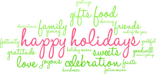Happy Holidays Word Cloud on a white background. 