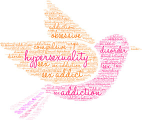 Hypersexuality Word Cloud on a white background. 