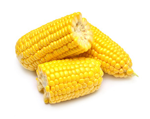 A corn is isolated on white background. Flat lay, top view