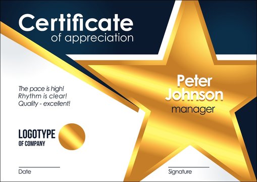 Certificate of appreciation Golden muniment or diploma template with gold star metal texture vector cool vector design frame illustration