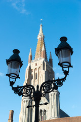 Fototapeta na wymiar Street lantern on historical center of Brugge, Belgium
