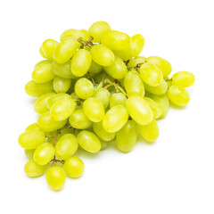 Fresh green grapes branch isolated on white background. Creative concept of fruit, butterfly shape. Flat lay, top view