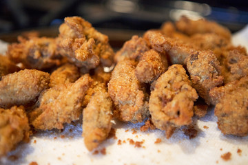 Pile of delicious crispy pan fried morel mushrooms