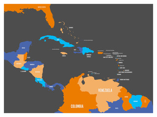 Central America and Caribbean states political map with country names labels. Simple flat vector illustration.
