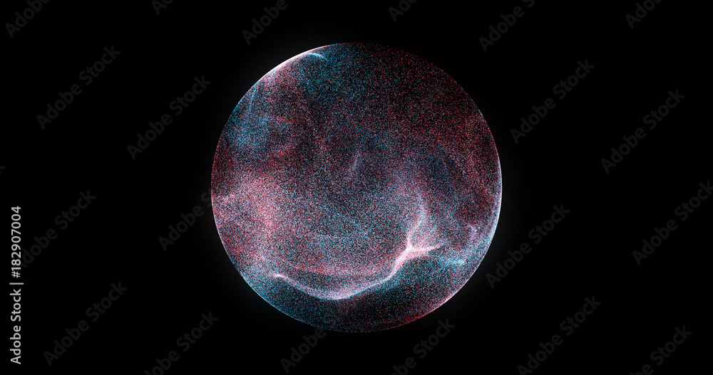 Poster abstract sphere, consisting of points. futuristic technology space style. array with dynamic particl