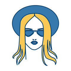 Beautiful woman face with sunglasses icon vector illustration graphic design