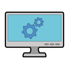 monitor computer with gears vector illustration design
