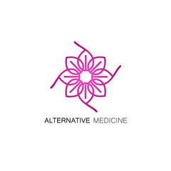 Vector floral icon and logo design template in outline style - abstract monogram for alternative medicine.