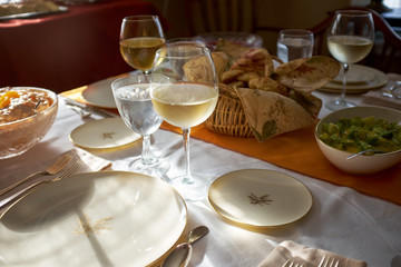 Table set for a formal Thanksgiving dinner