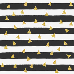 Gold background Vector illustration Gold glitter in triangles shape on striped black and white background Cute abstract backdrop template
