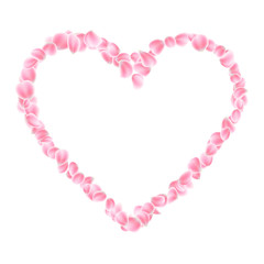 Pink petals heart isolated. EPS 10 vector