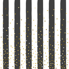 Golden background Vector illustration Gold glitter confetti on striped black and white background Cute abstract backdrop template