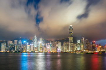 Night view of Victoria Harbour in Hong Kong. Asia.