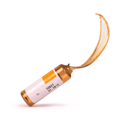  liquid  medicine dripping from broken ampule isolated